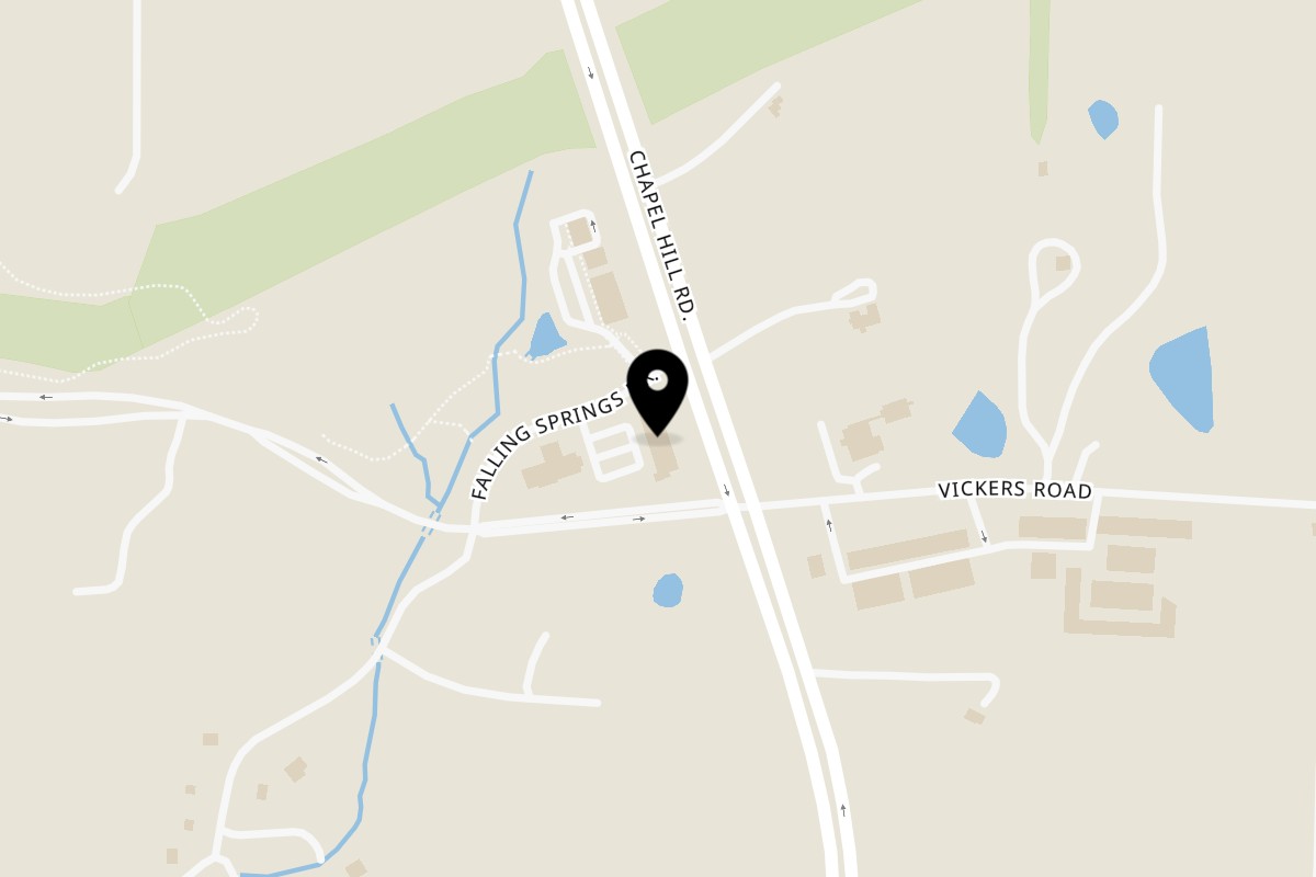 Map showing the location of Capp's Pizzeria & Trattoria on 79 Falling Springs Dr in Chapel Hill
